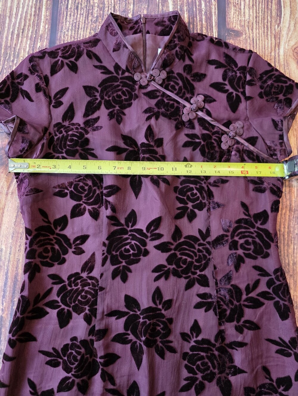 Robbie Bee Vintage Size 10 Velvet Burnout Asian Inspired Maxi Dress Burgundy - Picture 10 of 12
